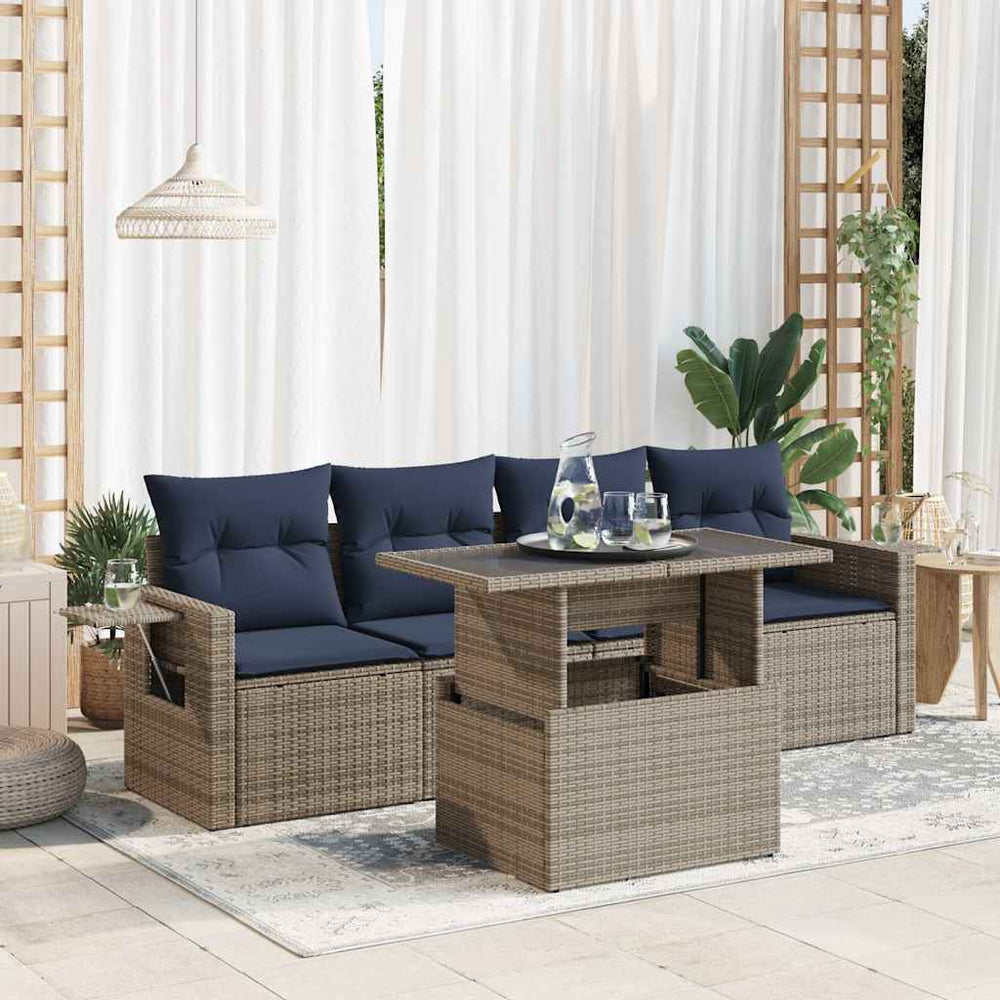 vidaXL Salon de jardin 5 pcs avec coussins Gris Résine tressée