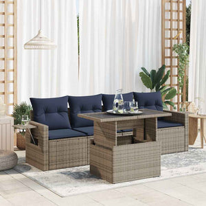 5-tlg. Garten Sofagarnitur Grau Poly Rattan