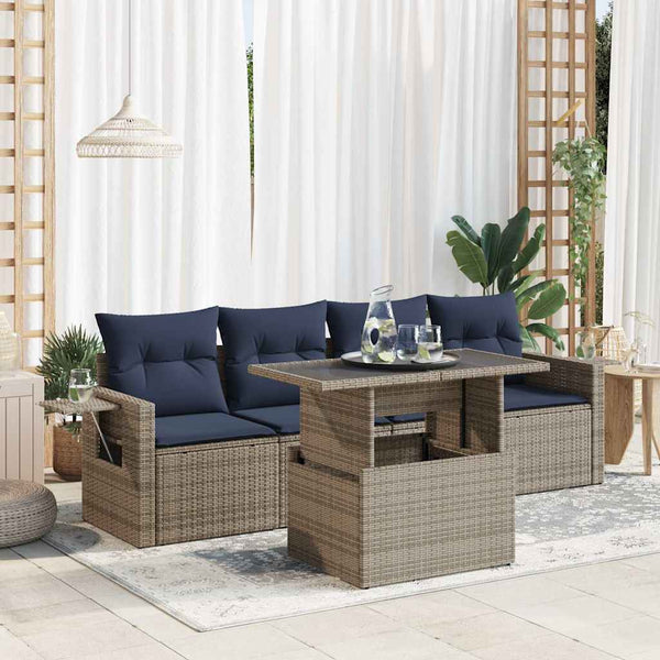 5-tlg. Garten Sofagarnitur Grau Poly Rattan