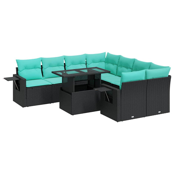 9-teilige Garten Sofagarnitur Schwarz Poly Rattan