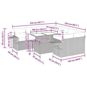 9-teilige Garten Sofagarnitur Schwarz Poly Rattan
