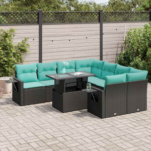 9-teilige Garten Sofagarnitur Schwarz Poly Rattan