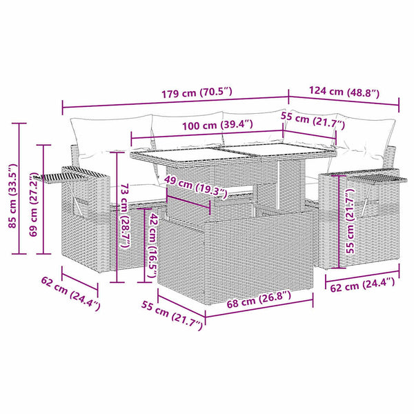 5-tlg. Garten Sofagarnitur Grau