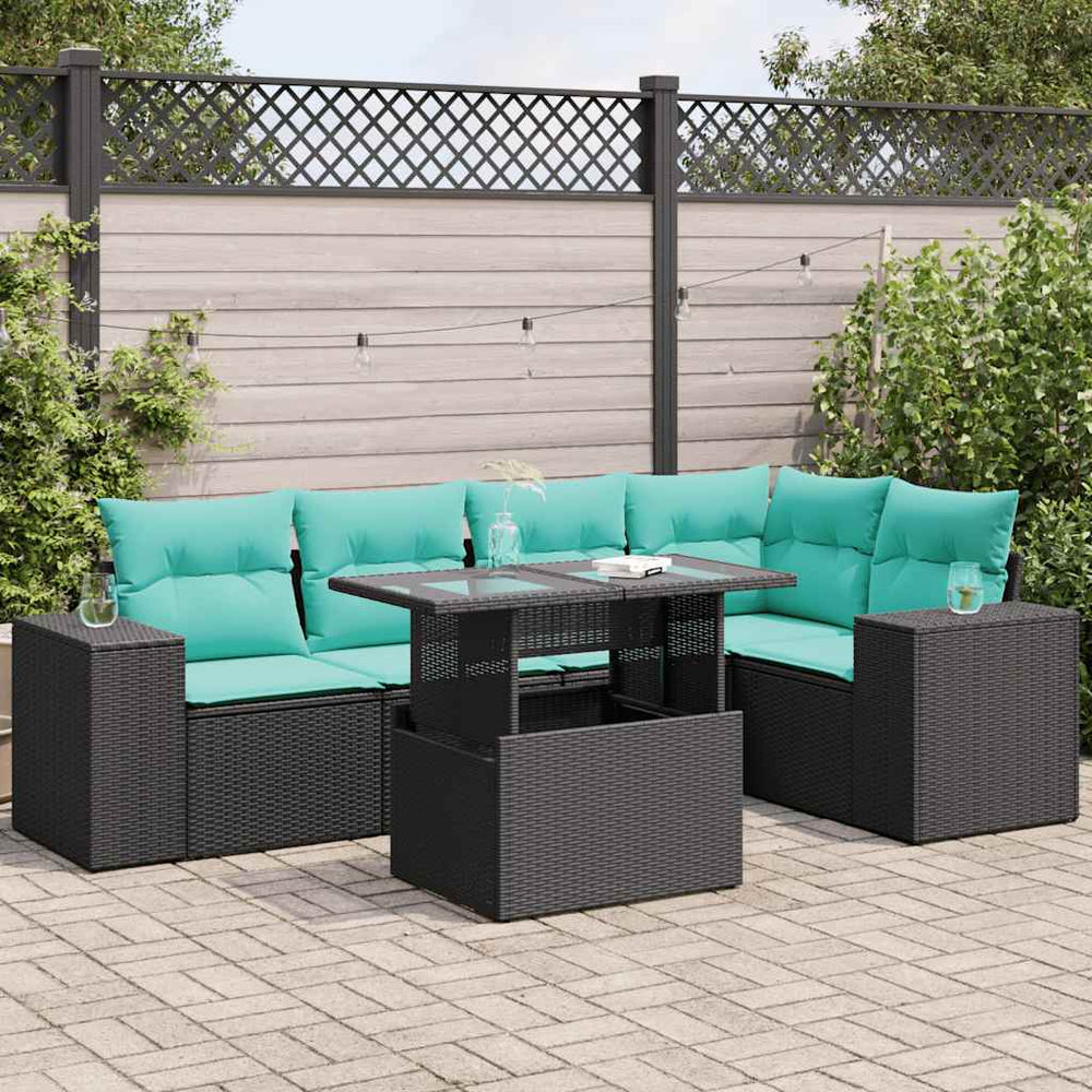 vidaXL Ensemble de canapés de jardin 6 pcs avec coussins résine tressée noir bois d'acacia