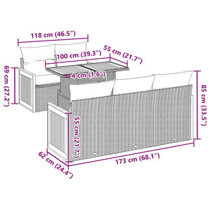 6-teiliges Gartensofa-Set Schwarz Polyrattan Akazie