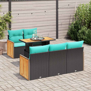 6-teiliges Gartensofa-Set Schwarz Polyrattan Akazie