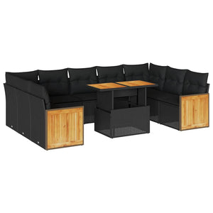10-tlg. Garten Sofagarnitur Schwarz Poly Rattan mit Kissen