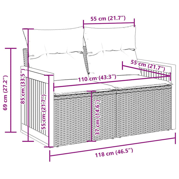 10-tlg. Garten Sofagarnitur Schwarz Poly Rattan mit Kissen