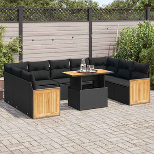 10-tlg. Garten Sofagarnitur Schwarz Poly Rattan mit Kissen