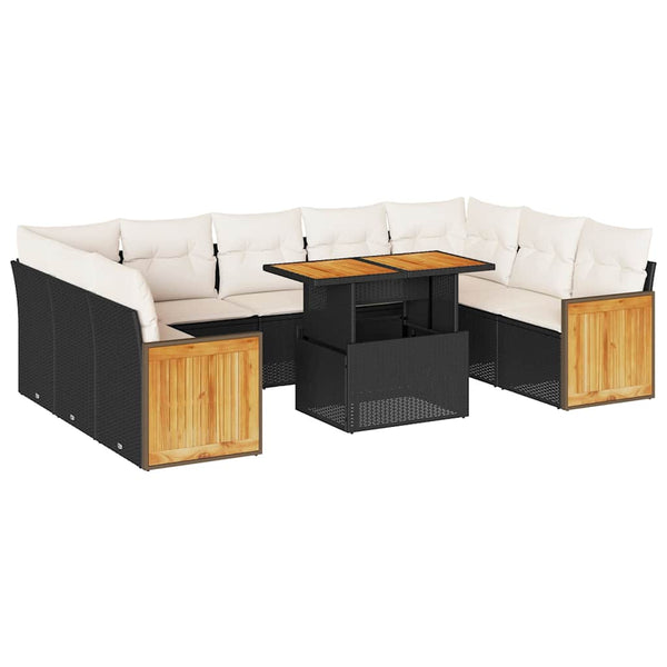 10-tlg. Garten Sofagarnitur Schwarz Poly Rattan mit Kissen