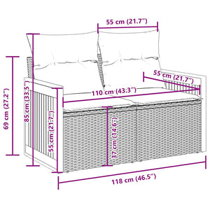 10-tlg. Garten Sofagarnitur Schwarz Poly Rattan mit Kissen