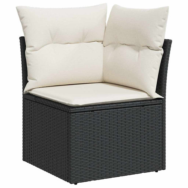 10-tlg. Garten Sofagarnitur Schwarz Poly Rattan mit Kissen
