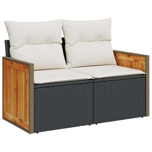 10-tlg. Garten Sofagarnitur Schwarz Poly Rattan mit Kissen