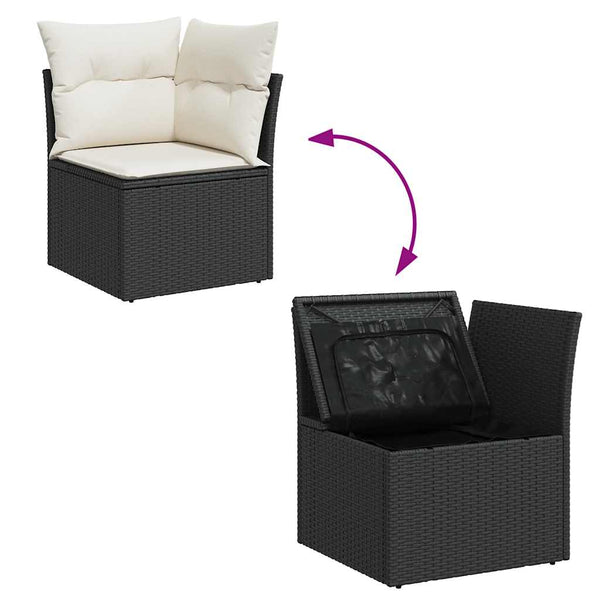 10-tlg. Garten Sofagarnitur Schwarz Poly Rattan mit Kissen