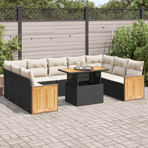 10-tlg. Garten Sofagarnitur Schwarz Poly Rattan mit Kissen