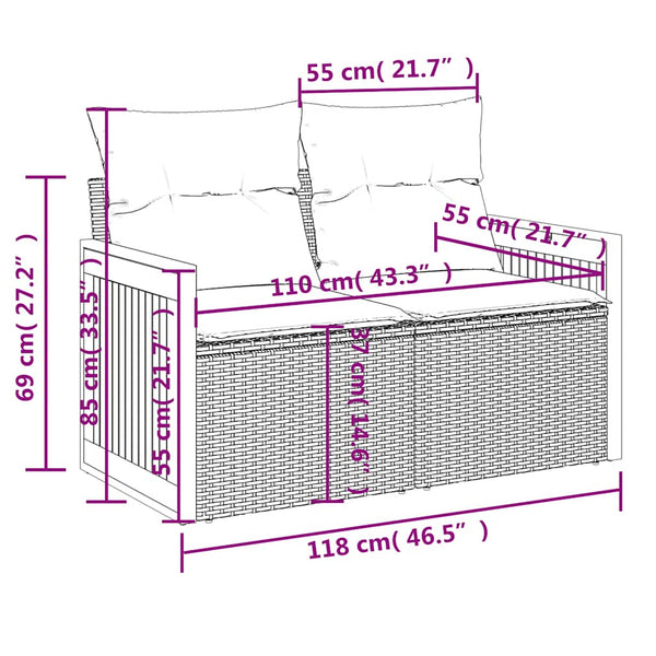 10-tlg. Garten Sofagarnitur Schwarz Poly Rattan mit Kissen