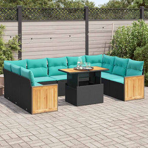 10-tlg. Garten Sofagarnitur Schwarz Poly Rattan mit Kissen