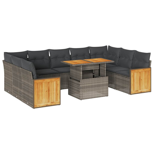 10-tlg. Garten Sofagarnitur Grau Poly Rattan