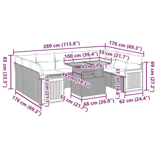 10-tlg. Garten Sofagarnitur Grau Poly Rattan