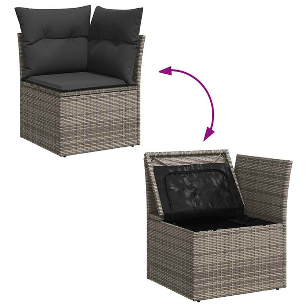 10-tlg. Garten Sofagarnitur Grau Poly Rattan