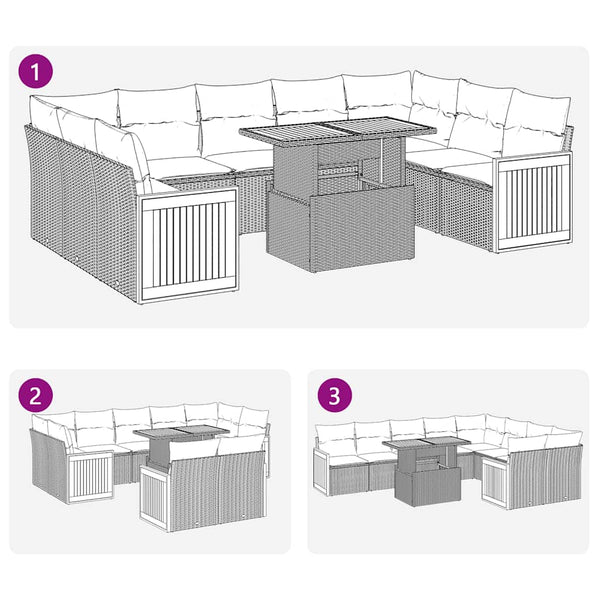 10-tlg. Garten Sofagarnitur Grau Poly Rattan