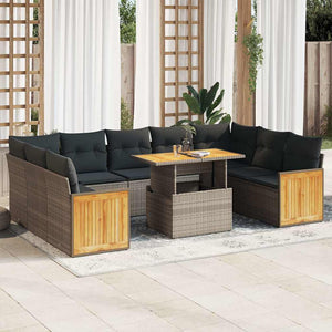 10-tlg. Garten Sofagarnitur Grau Poly Rattan
