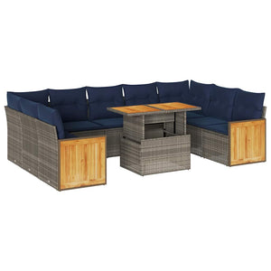 10-tlg. Garten Sofagarnitur Grau Poly Rattan