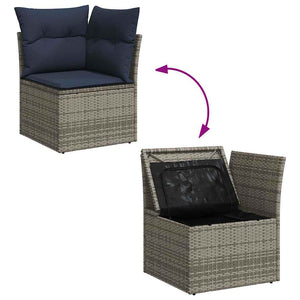 10-tlg. Garten Sofagarnitur Grau Poly Rattan