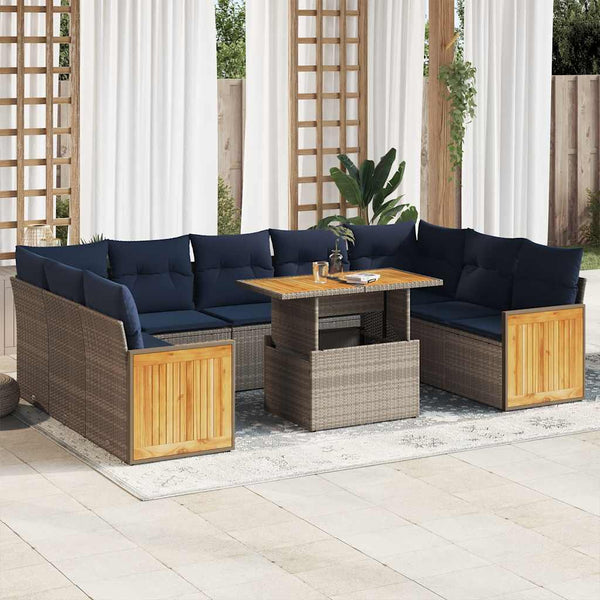 10-tlg. Garten Sofagarnitur Grau Poly Rattan