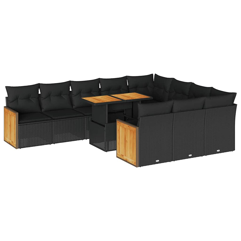 11-teilige Garten Sofagarnitur Schwarz Poly Rattan