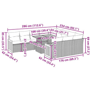 11-teilige Garten Sofagarnitur Schwarz Poly Rattan