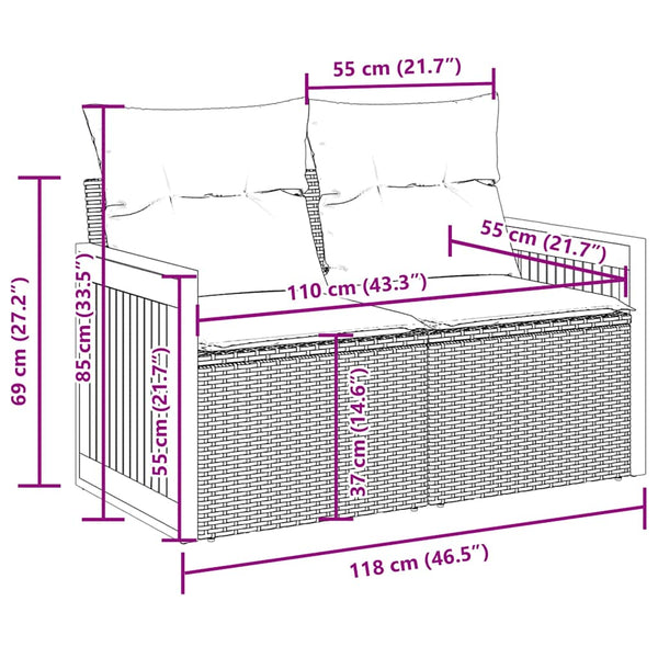 11-teilige Garten Sofagarnitur Schwarz Poly Rattan