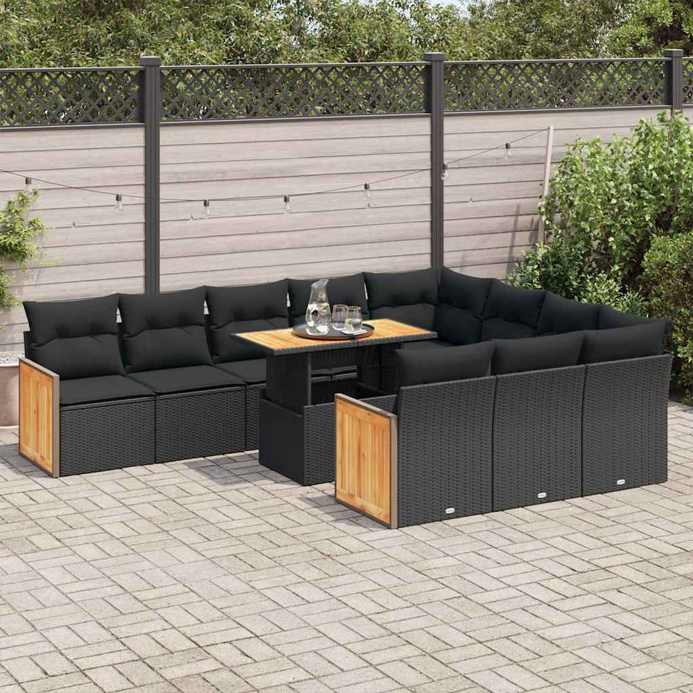 11-teilige Garten Sofagarnitur Schwarz Poly Rattan
