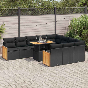11-teilige Garten Sofagarnitur Schwarz Poly Rattan