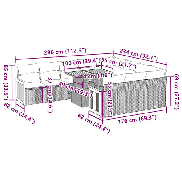 11-teilige Garten Sofagarnitur Schwarz Poly Rattan