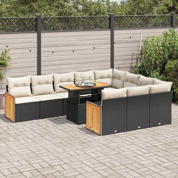 11-teilige Garten Sofagarnitur Schwarz Poly Rattan