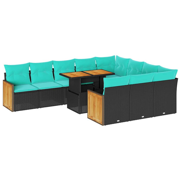 11-teilige Garten Sofagarnitur Schwarz Poly Rattan