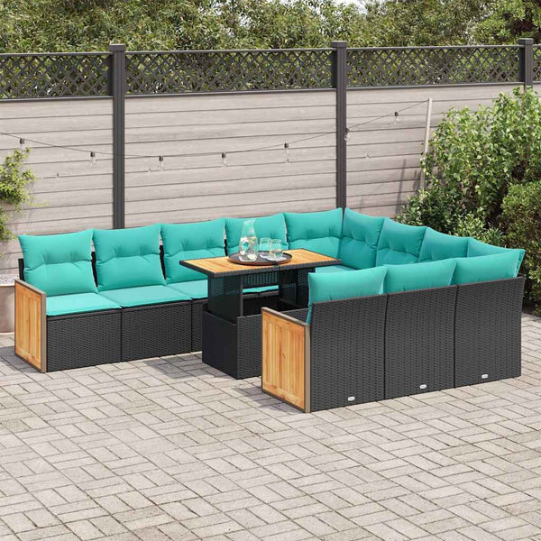 11-teilige Garten Sofagarnitur Schwarz Poly Rattan