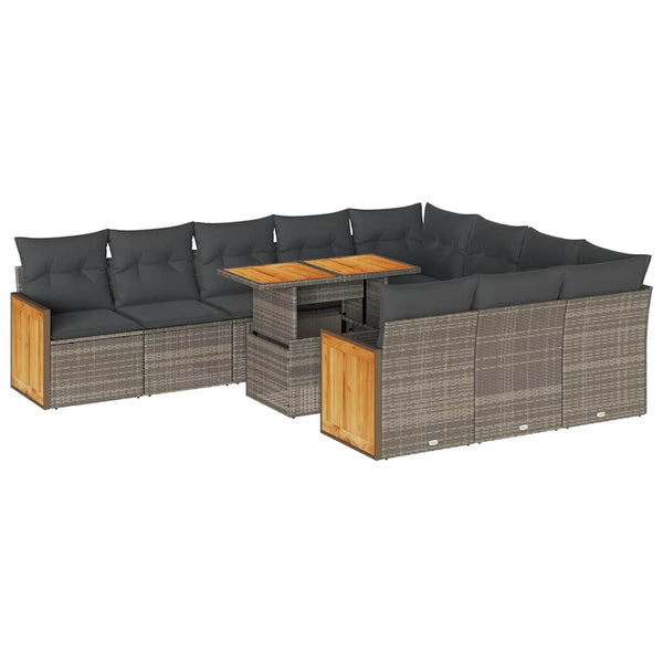 11-tlg. Garten Sofagarnitur Grau Poly Rattan