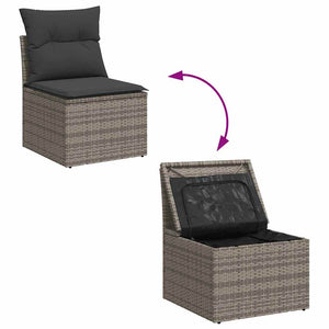 11-tlg. Garten Sofagarnitur Grau Poly Rattan