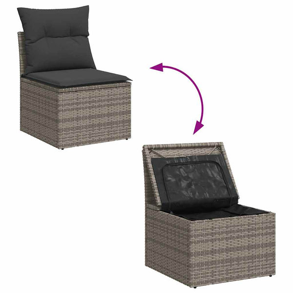 11-tlg. Garten Sofagarnitur Grau Poly Rattan