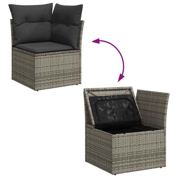 11-tlg. Garten Sofagarnitur Grau Poly Rattan