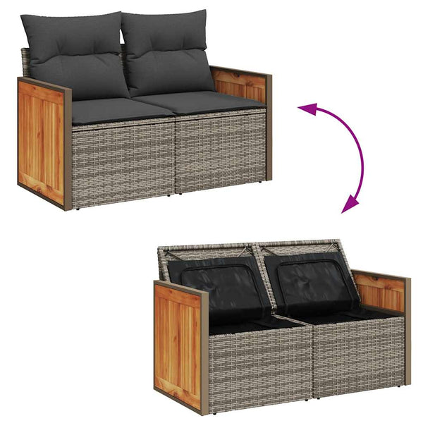 11-tlg. Garten Sofagarnitur Grau Poly Rattan