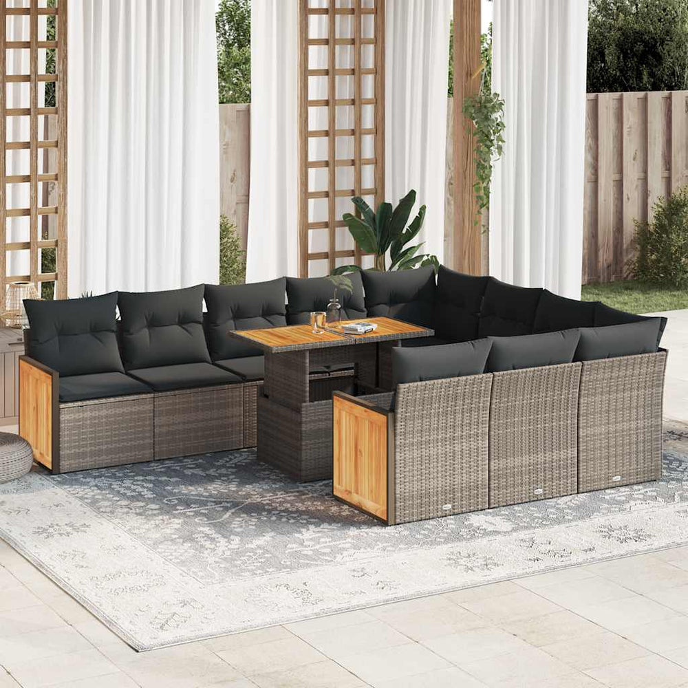 11-tlg. Garten Sofagarnitur Grau Poly Rattan