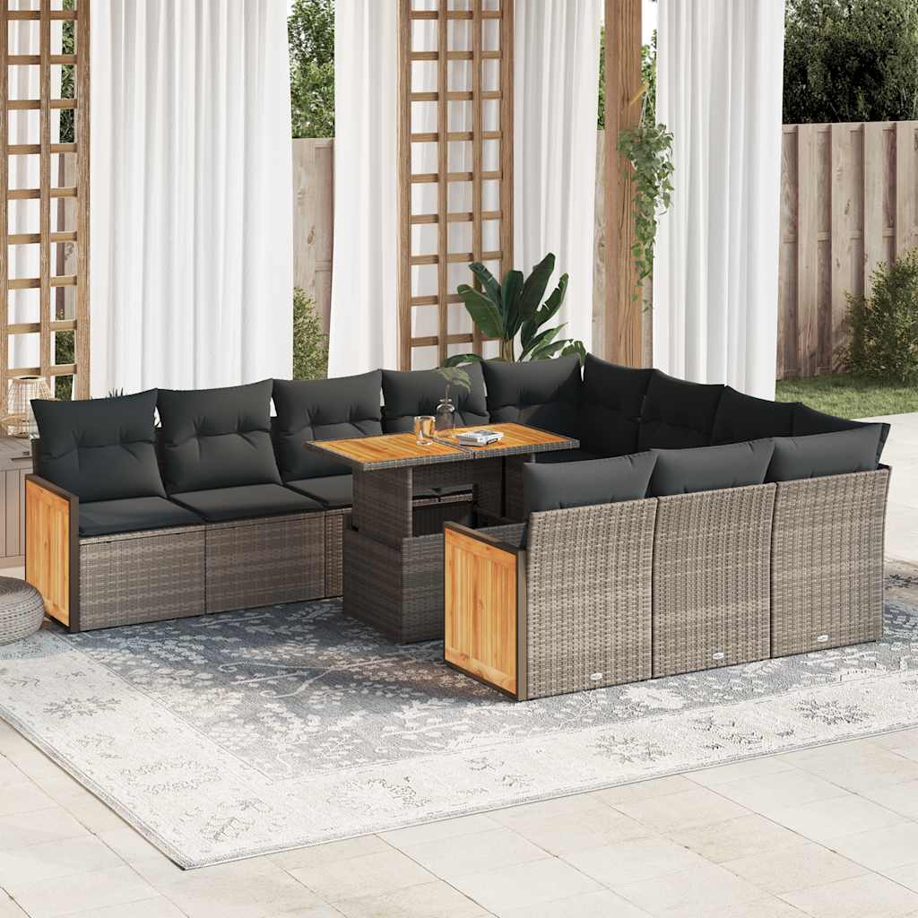 11-tlg. Garten Sofagarnitur Grau Poly Rattan