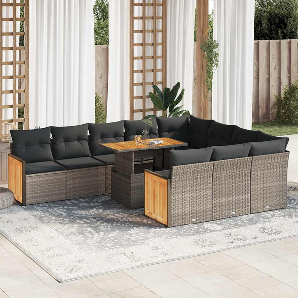 11-tlg. Garten Sofagarnitur Grau Poly Rattan
