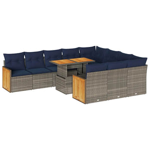 11-tlg. Garten Sofagarnitur Grau Poly Rattan