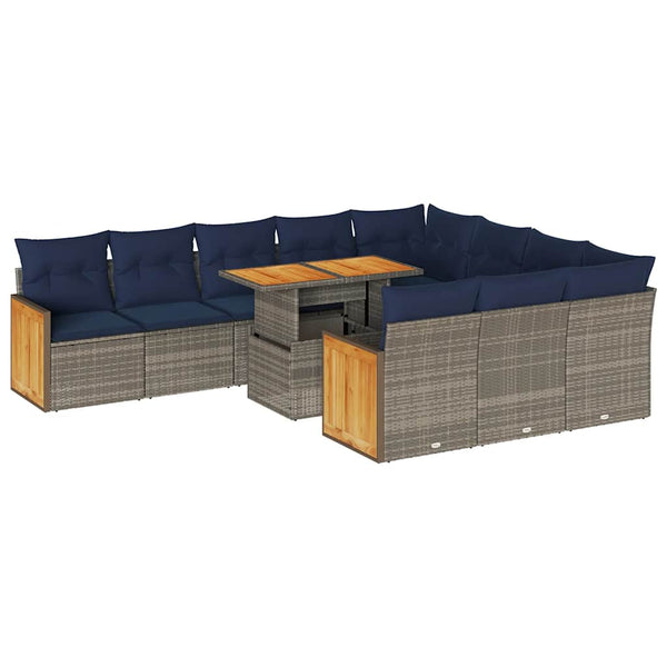 11-tlg. Garten Sofagarnitur Grau Poly Rattan