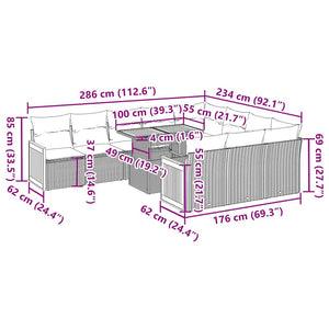 11-tlg. Garten Sofagarnitur Grau Poly Rattan