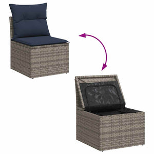 11-tlg. Garten Sofagarnitur Grau Poly Rattan